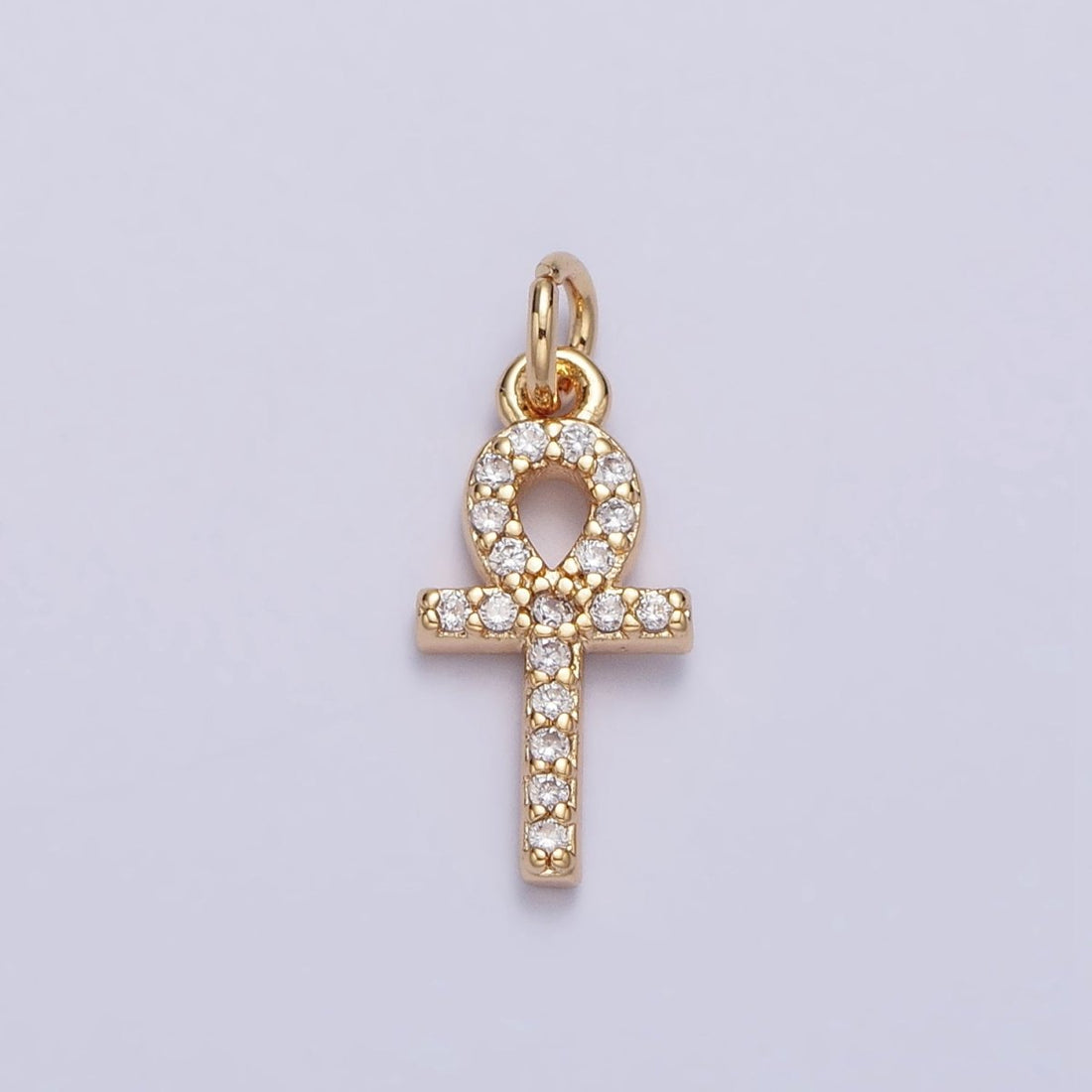 Mini Clear Micro Paved CZ Ankh Cross Charm in Gold &amp; Silver | AC226 AC301