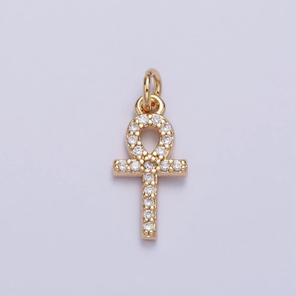 Mini Clear Micro Paved CZ Ankh Cross Charm in Gold &amp; Silver | AC226 AC301