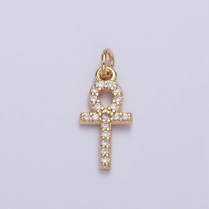 Mini Clear Micro Paved CZ Ankh Cross Charm in Gold &amp; Silver | AC226 AC301