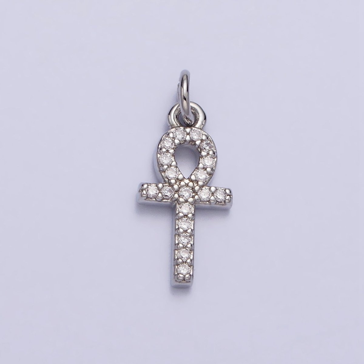 Mini Clear Micro Paved CZ Ankh Cross Charm in Gold &amp; Silver | AC226 AC301