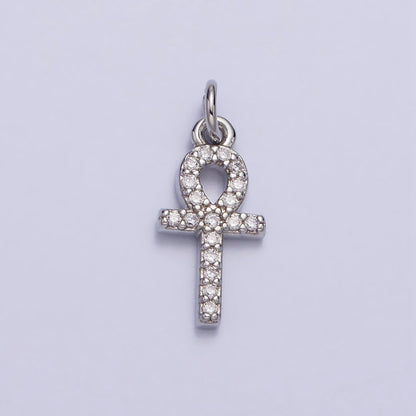Mini Clear Micro Paved CZ Ankh Cross Charm in Gold &amp; Silver | AC226 AC301