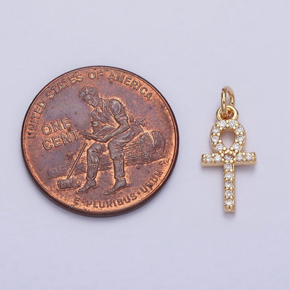 Mini Clear Micro Paved CZ Ankh Cross Charm in Gold &amp; Silver | AC226 AC301