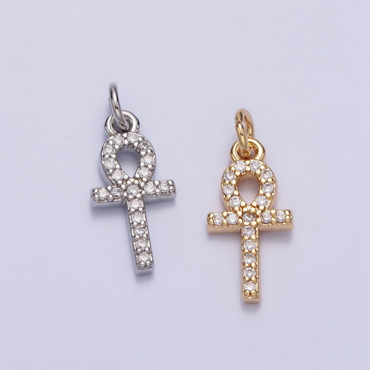 Mini Clear Micro Paved CZ Ankh Cross Charm in Gold &amp; Silver | AC226 AC301