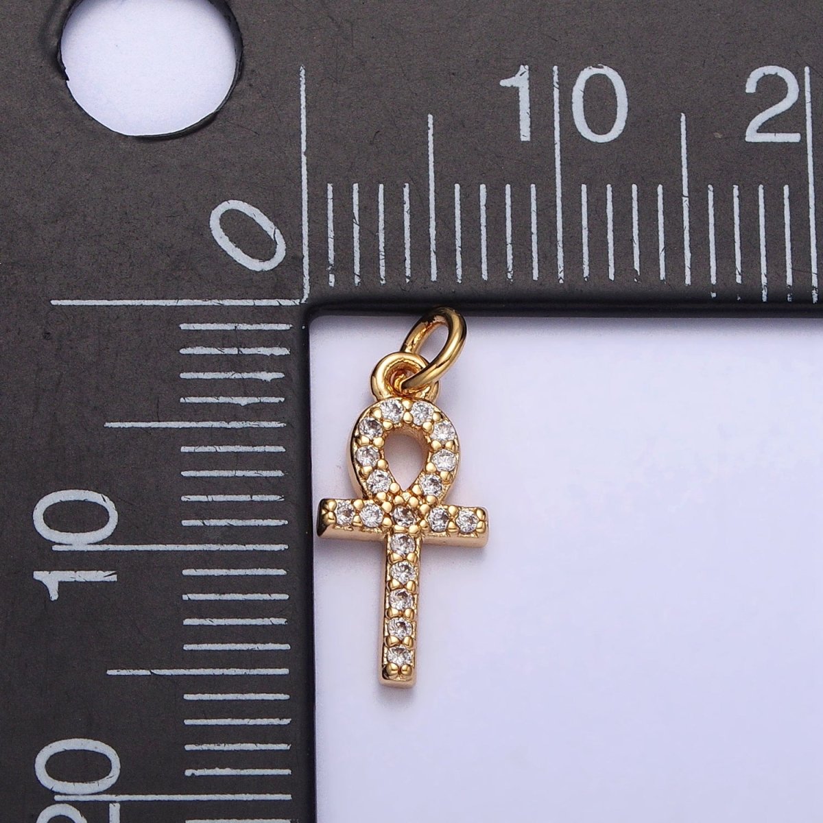 Mini Clear Micro Paved CZ Ankh Cross Charm in Gold &amp; Silver | AC226 AC301