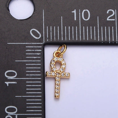 Mini Clear Micro Paved CZ Ankh Cross Charm in Gold &amp; Silver | AC226 AC301