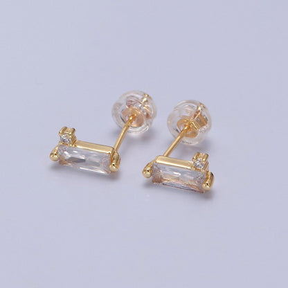 Mini Clear Peach Pink Baguette Cz Stud Earring T-387 T-428 V-101