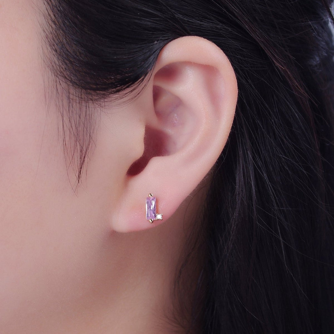 Mini Clear Peach Pink Baguette Cz Stud Earring T-387 T-428 V-101