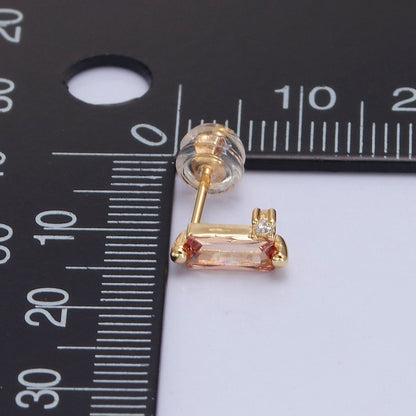 Mini Clear Peach Pink Baguette Cz Stud Earring T-387 T-428 V-101