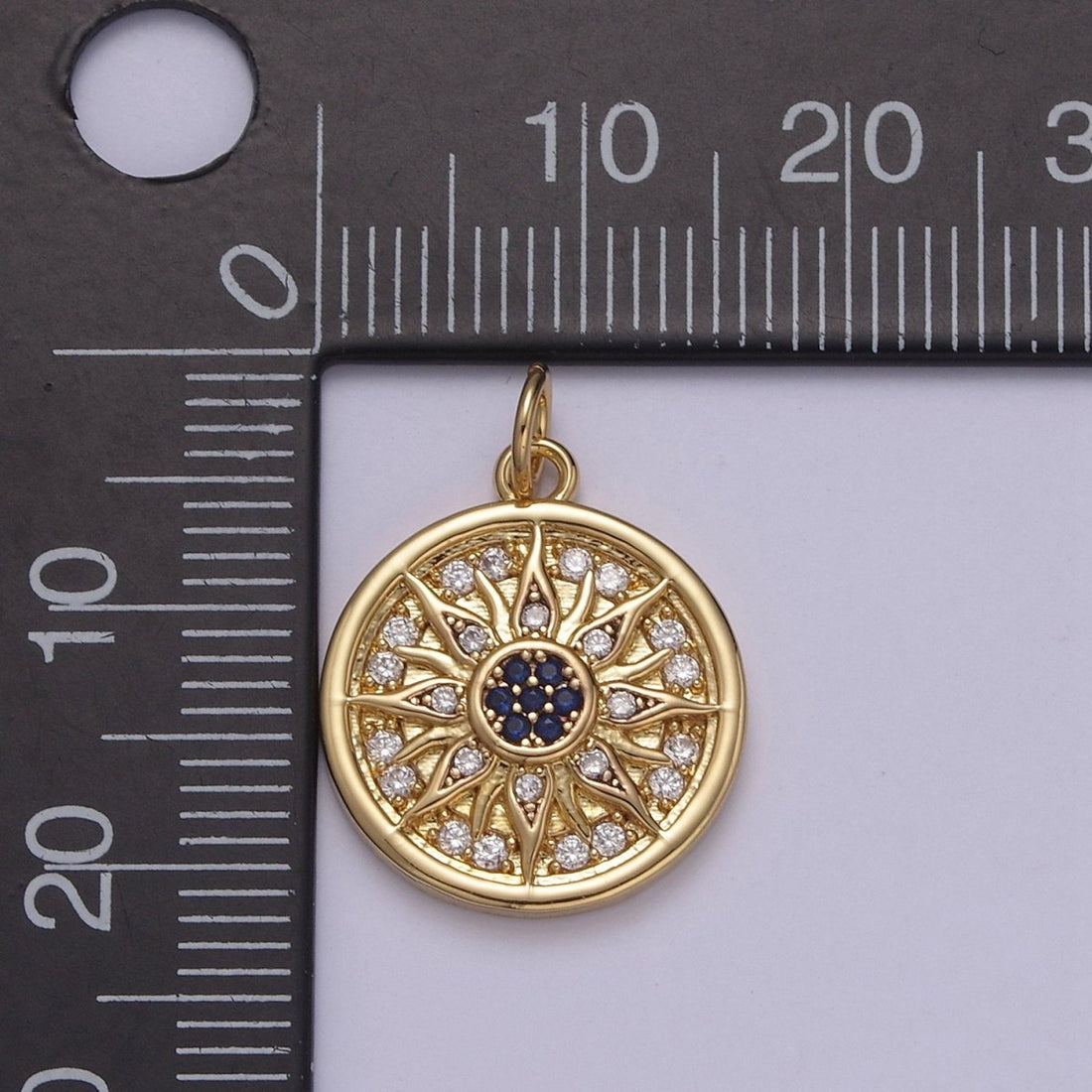 Mini Cubic Gold Sun Charm Round Coin Disc Celestial Jewelry  N-875