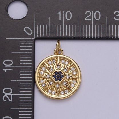 Mini Cubic Gold Sun Charm Round Coin Disc Celestial Jewelry  N-875