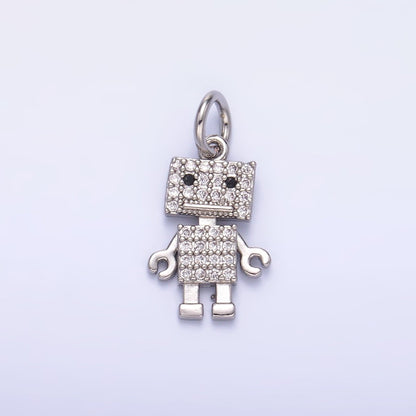 24K Gold Filled 14mm Micro Paved CZ Robot Mini Charm in Gold &amp; Silver | C019