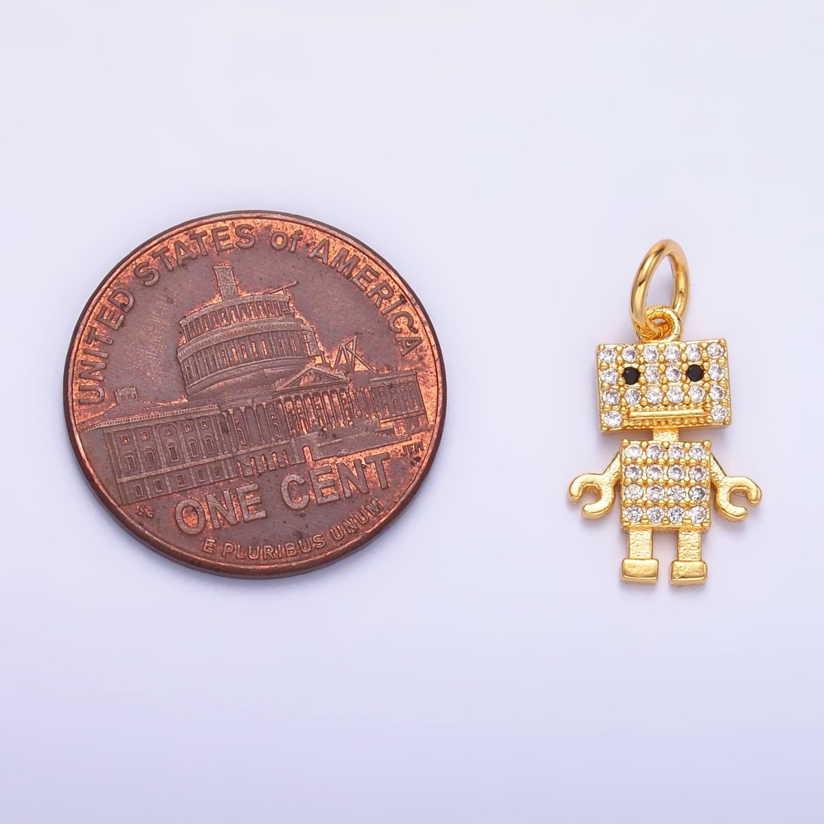 24K Gold Filled 14mm Micro Paved CZ Robot Mini Charm in Gold &amp; Silver | C019