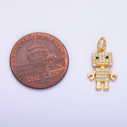 24K Gold Filled 14mm Micro Paved CZ Robot Mini Charm in Gold &amp; Silver | C019