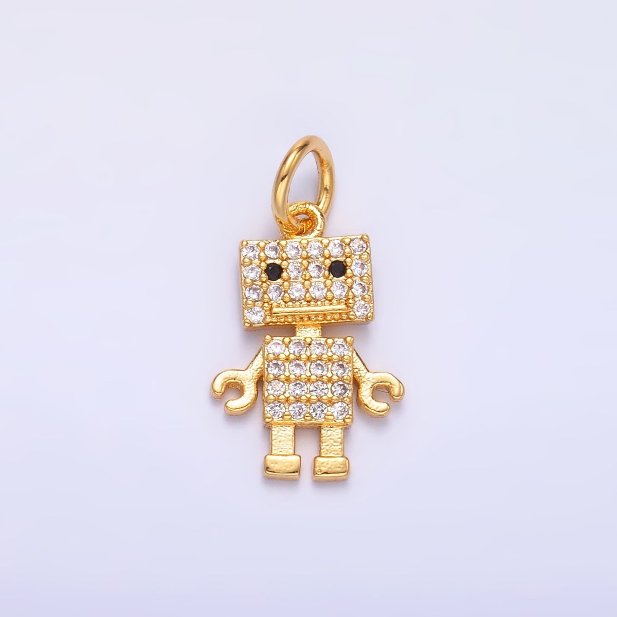 24K Gold Filled 14mm Micro Paved CZ Robot Mini Charm in Gold &amp; Silver | C019
