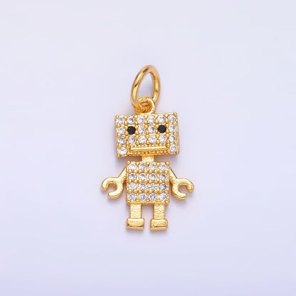 24K Gold Filled 14mm Micro Paved CZ Robot Mini Charm in Gold &amp; Silver | C019