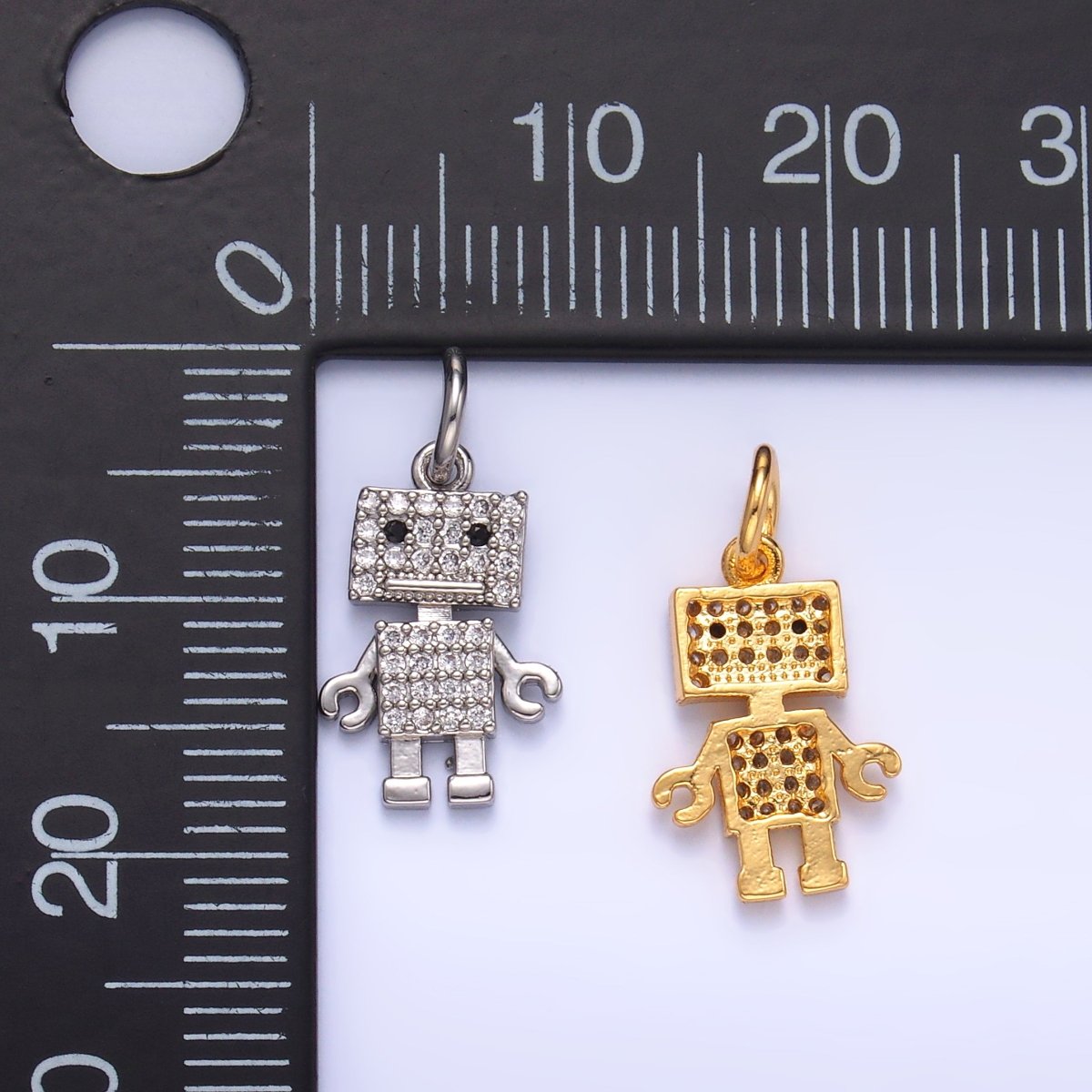 24K Gold Filled 14mm Micro Paved CZ Robot Mini Charm in Gold &amp; Silver | C019