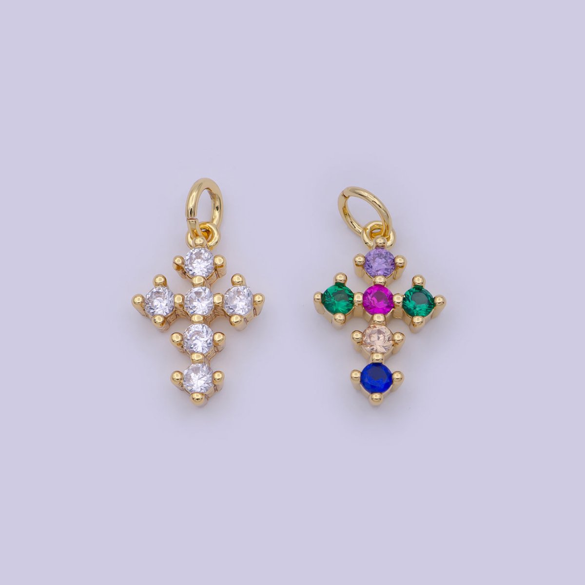 Mini CZ Gold Filled cross pendant, Tiny Cross Charm, DIY Religion Jewelry Making Findings N-415 N-416