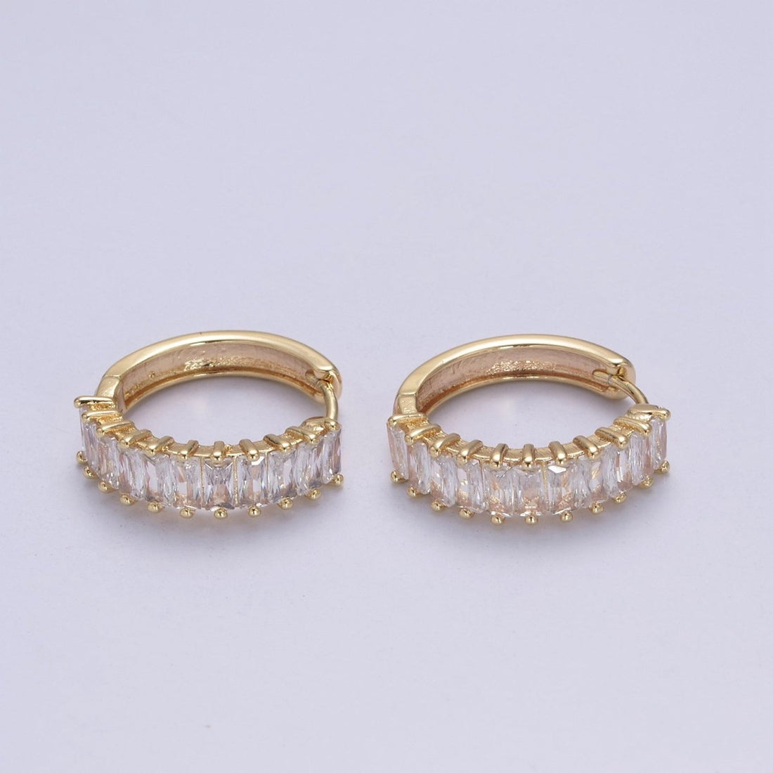 Mini Cz Hoop Earring, Baguette Hoop Earrings, 18k Gold Filled Baguette Huggies Small Hoop T-273 AD-035