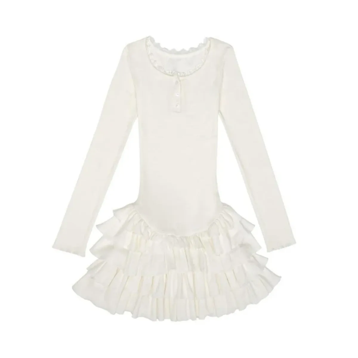 Ruffle Hem Mini Dress – Slim Fit Y2K Long Sleeve Design