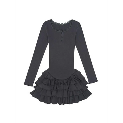 Ruffle Hem Mini Dress – Slim Fit Y2K Long Sleeve Design