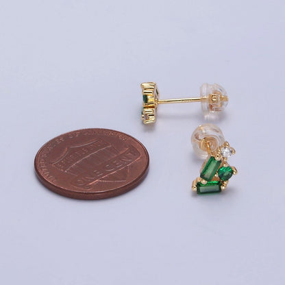 Mini Emerald Green Cz Stone Stud Earring T-384