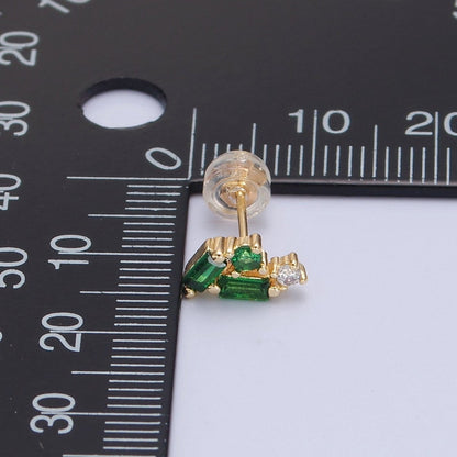 Mini Emerald Green Cz Stone Stud Earring T-384