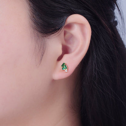 Mini Emerald Green Cz Stone Stud Earring T-384