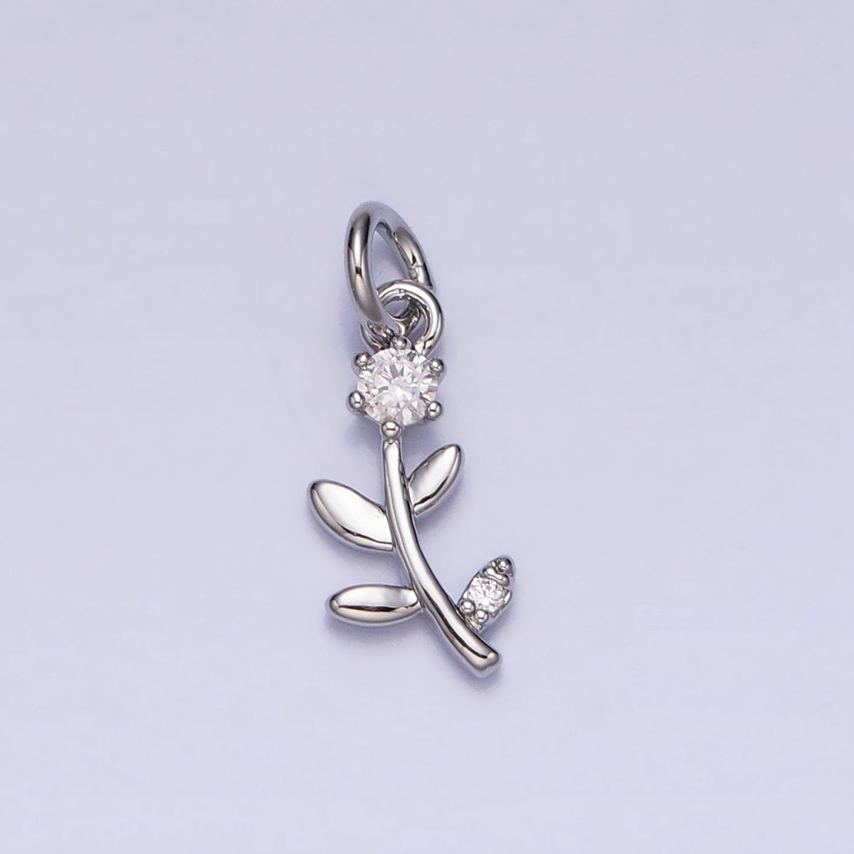 Mini Flower Plant Clear CZ Add-On Charm in Gold &amp; Silver | AC641 AC642