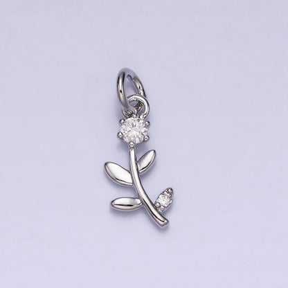 Mini Flower Plant Clear CZ Add-On Charm in Gold &amp; Silver | AC641 AC642