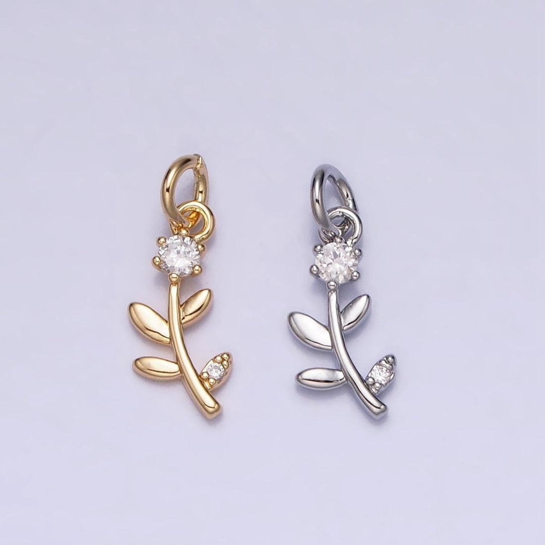 Mini Flower Plant Clear CZ Add-On Charm in Gold &amp; Silver | AC641 AC642