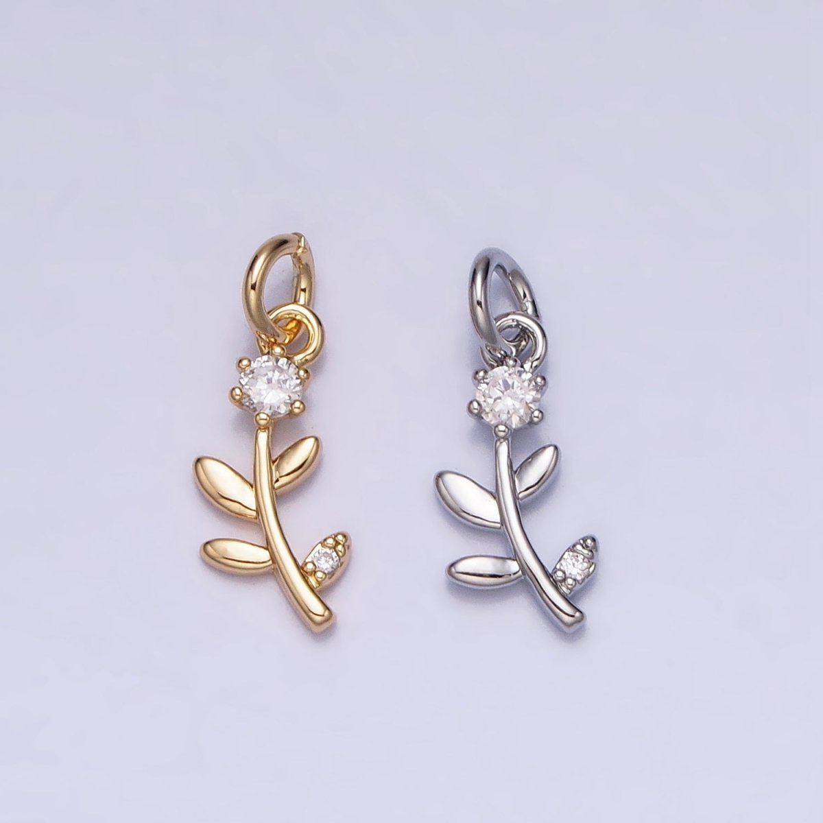 Mini Flower Plant Clear CZ Add-On Charm in Gold &amp; Silver | AC641 AC642