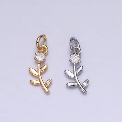 Mini Flower Plant Clear CZ Add-On Charm in Gold &amp; Silver | AC641 AC642