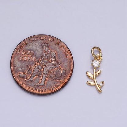 Mini Flower Plant Clear CZ Add-On Charm in Gold &amp; Silver | AC641 AC642