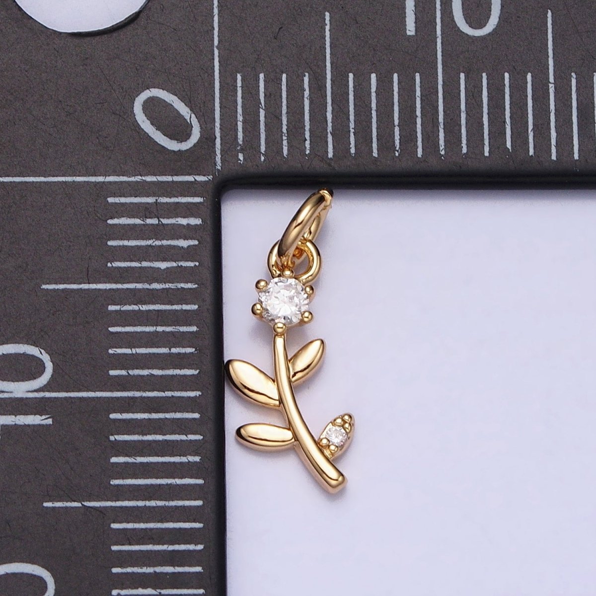 Mini Flower Plant Clear CZ Add-On Charm in Gold &amp; Silver | AC641 AC642