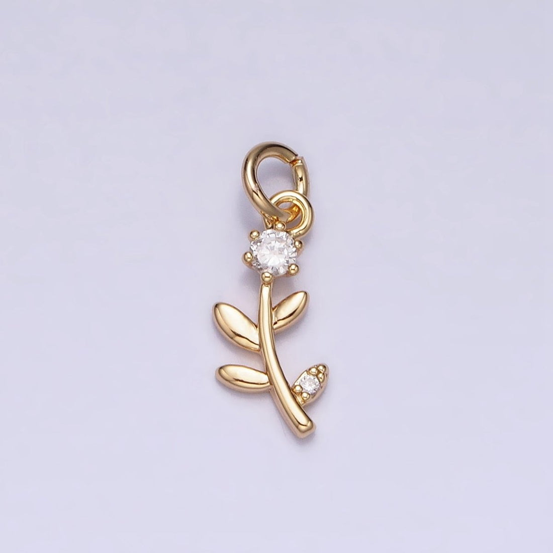 Mini Flower Plant Clear CZ Add-On Charm in Gold &amp; Silver | AC641 AC642