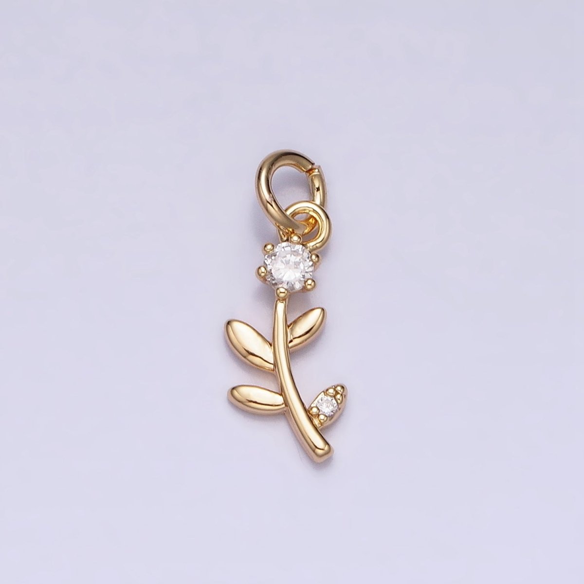 Mini Flower Plant Clear CZ Add-On Charm in Gold &amp; Silver | AC641 AC642