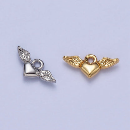 Mini Flying Angel-Winged Heart Love Charm in Gold &amp; Silver | AC050