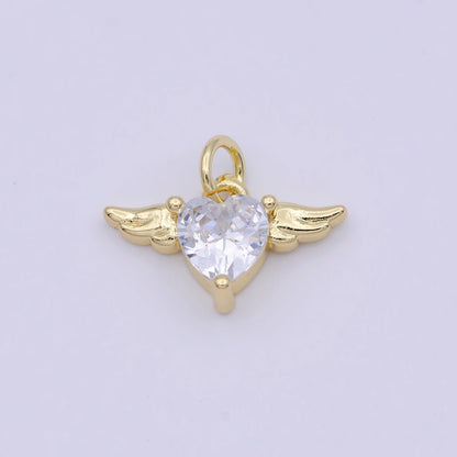 Mini Gold Angel Wing with Cubic Heart Charm W-163