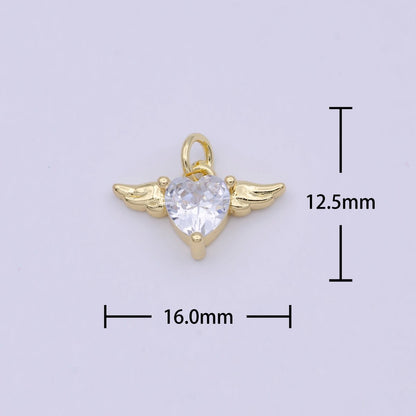 Mini Gold Angel Wing with Cubic Heart Charm W-163