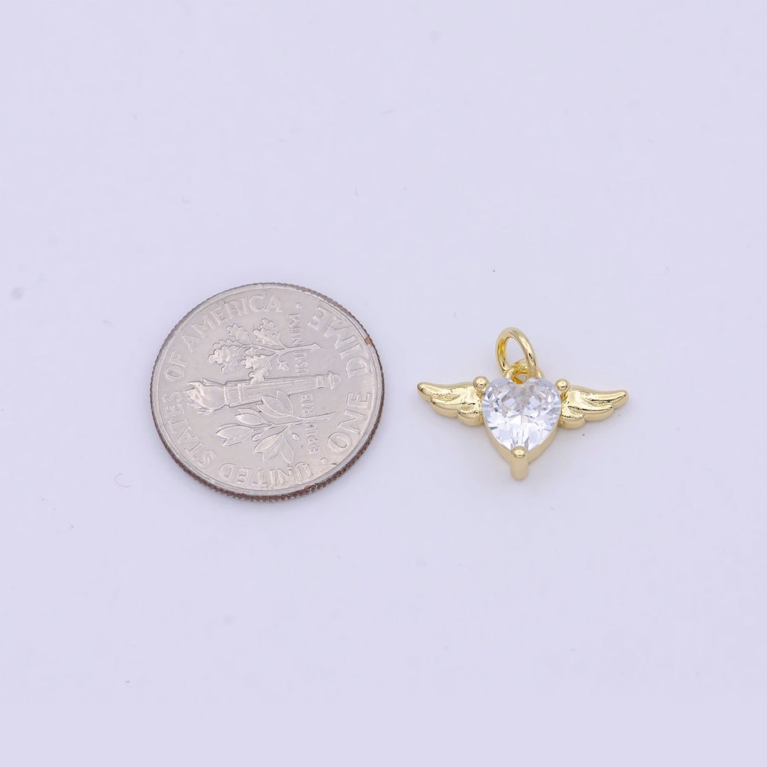 Mini Gold Angel Wing with Cubic Heart Charm W-163