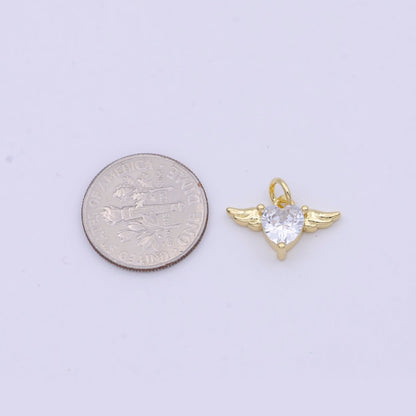 Mini Gold Angel Wing with Cubic Heart Charm W-163