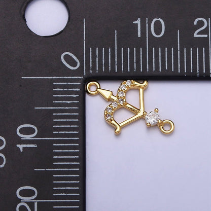Mini Gold Arrow with Micro Pave cz Crystal Gold Charm Connector Sagittarius Charm | Y-864
