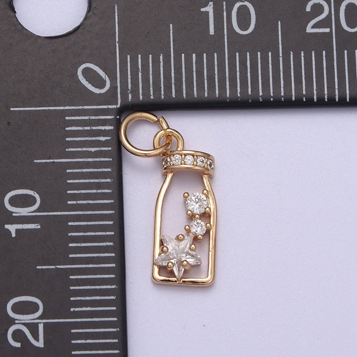 16K Gold Filled Micro Paved CZ Celestial Star Wish Bottle Charm in Gold &amp; Silver | N277