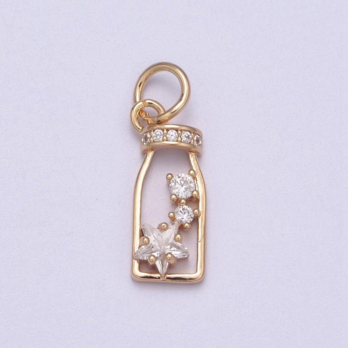 16K Gold Filled Micro Paved CZ Celestial Star Wish Bottle Charm in Gold &amp; Silver | N277