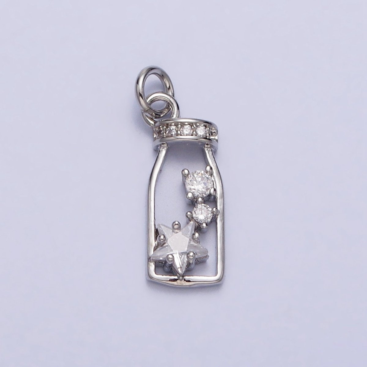 16K Gold Filled Micro Paved CZ Celestial Star Wish Bottle Charm in Gold &amp; Silver | N277