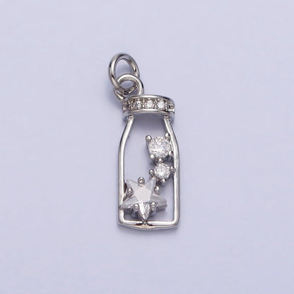 16K Gold Filled Micro Paved CZ Celestial Star Wish Bottle Charm in Gold &amp; Silver | N277
