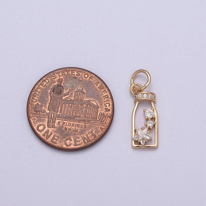 16K Gold Filled Micro Paved CZ Celestial Star Wish Bottle Charm in Gold &amp; Silver | N277