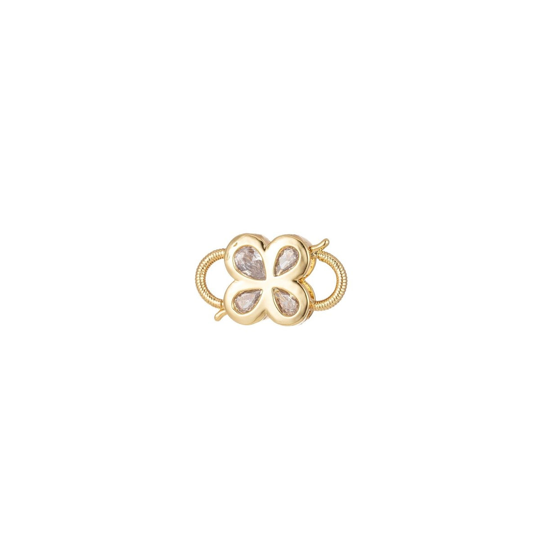Mini Gold Clover Cubic Zirconia Clasp Lock, Interlock Cubic Clasp Fastener for Bracelet Necklace Clear Cz Supply L-350