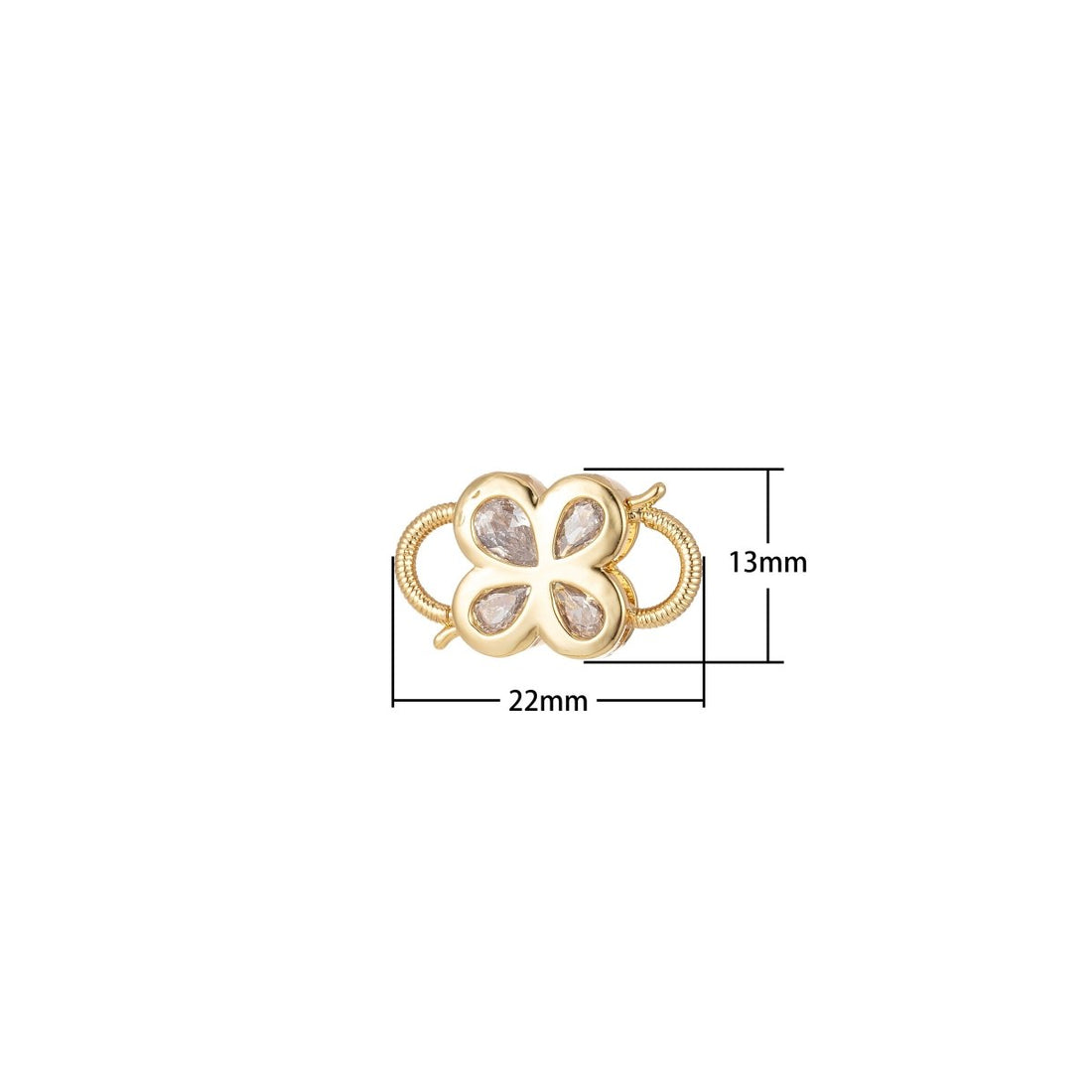 Mini Gold Clover Cubic Zirconia Clasp Lock, Interlock Cubic Clasp Fastener for Bracelet Necklace Clear Cz Supply L-350
