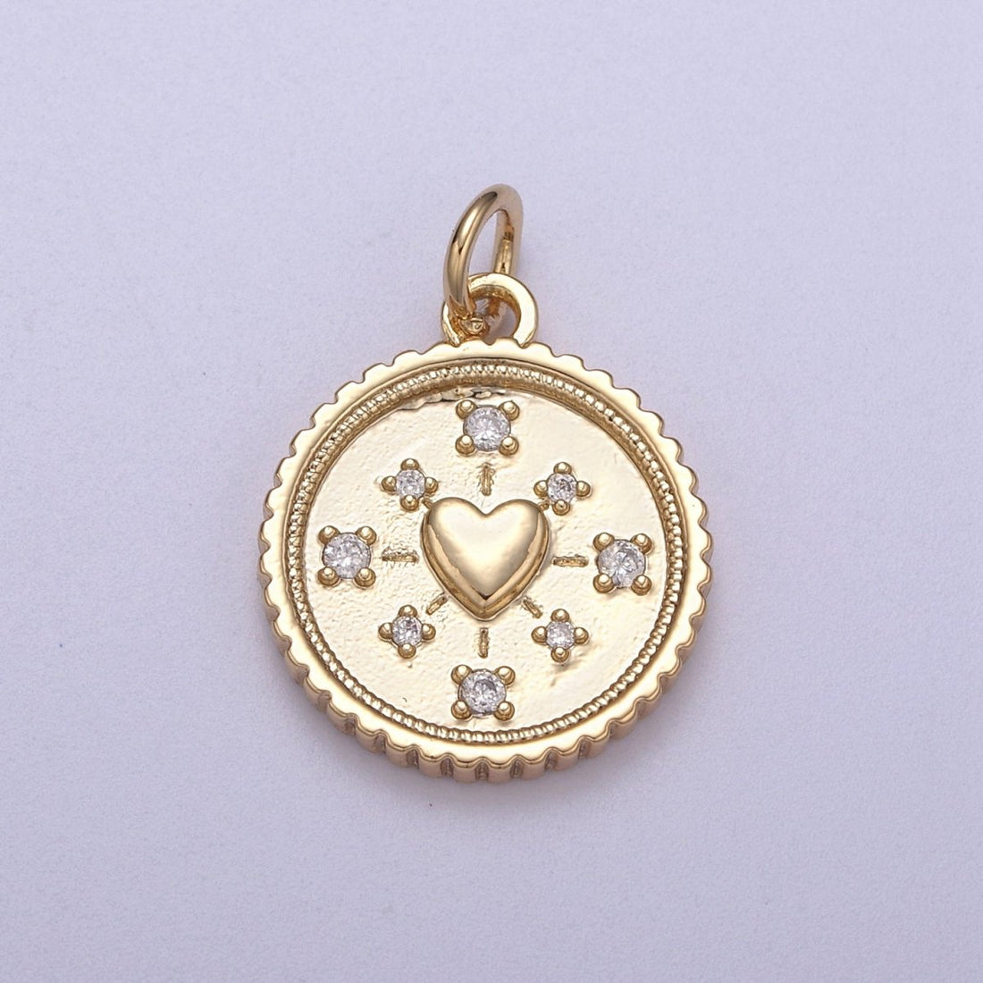 Mini Gold Coin Charm Necklace With Heart Medallion, Add on Love Heart Pendant N-297